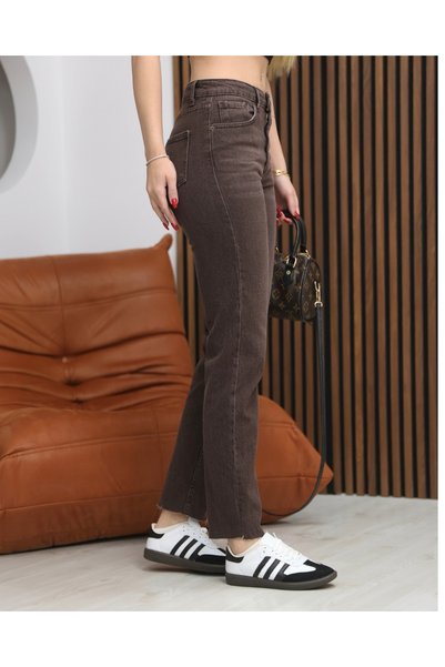 deqfashion Women's Coffee Color Cut-Off Leg Length Fit Jeans Denim Pants