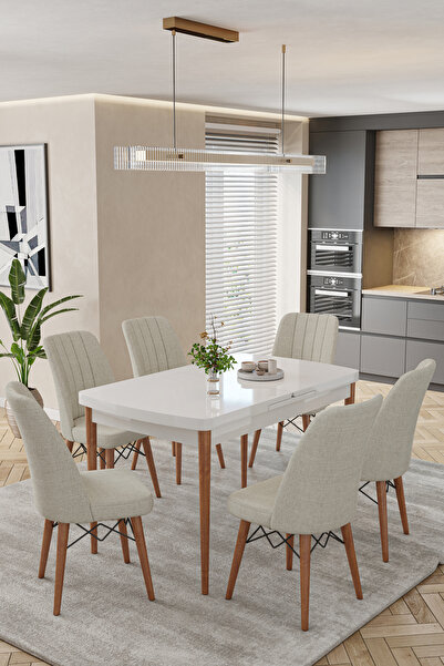 baresmu Karba Beyaz 80X132 Açılabilir Sunta Masa Yemek Odası Takımı, Mutfak T...