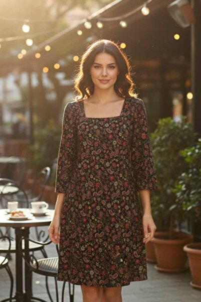 yb yağmur butik فستان فلانيل بياقة مربعة