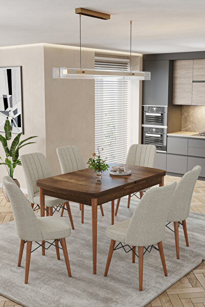 baresmu Karba Ceviz 80X132 Açılabilir Sunta Masa Yemek Odası Takımı, Mutfak T...