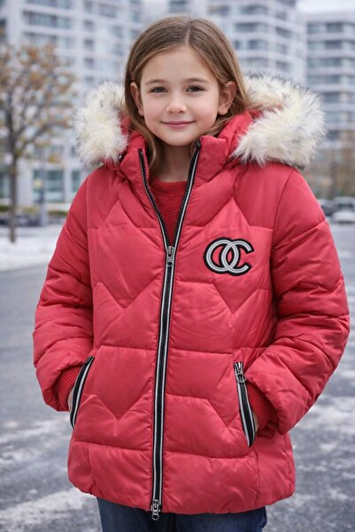 OEM Girl's winter jacket - Padded, with Hooded and fur, pink model
