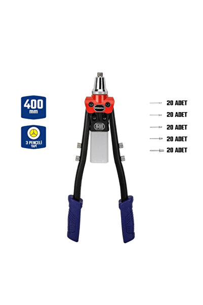 Workpro WP225001 5 IN 1 400mm Kollu Profesyonel Perçin Tabancası + 100 Adet P...