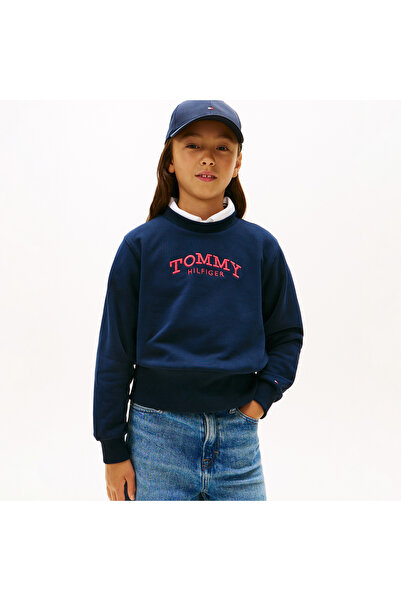 Tommy Hilfiger سويت شيرت أزرق للأطفال برقبة دائرية