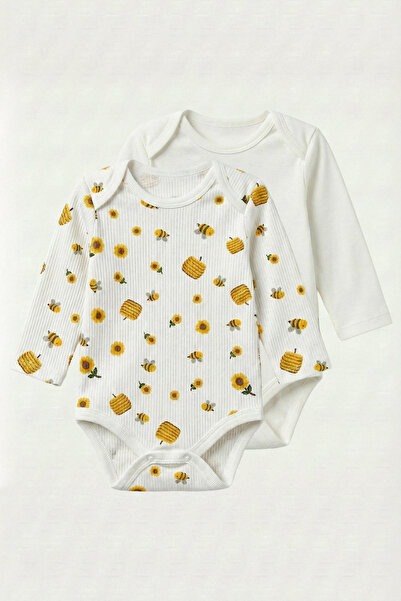 hepbaby Arıcık, Set of 2 Long Sleeve Snap Fastener Baby Bodysuits (Zıbın) - N...