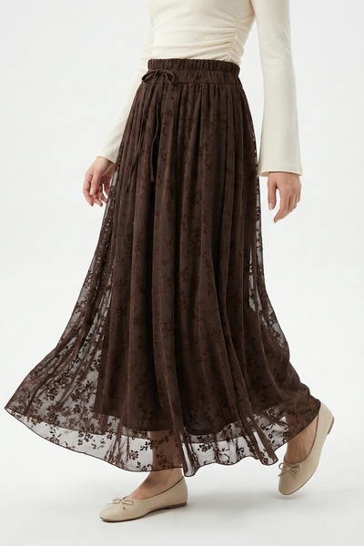 InStyle Fusta maro amară căptușită cu tul floral