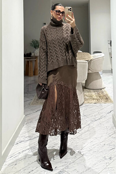 My Blog Brown Satin Ruched Skirt - 37206