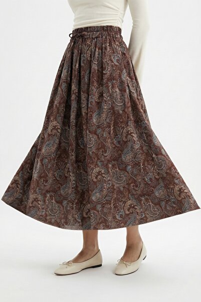 InStyle Shawl Pattern Lined Brown Skirt