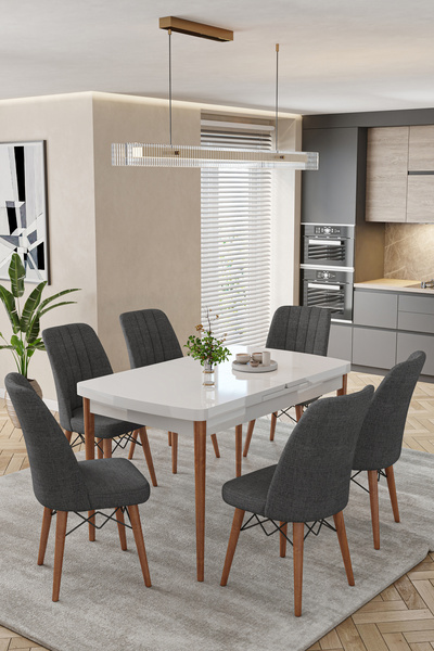 baresmu Karba Beyaz 80X132 Açılabilir Sunta Masa Yemek Odası Takımı, Mutfak T...