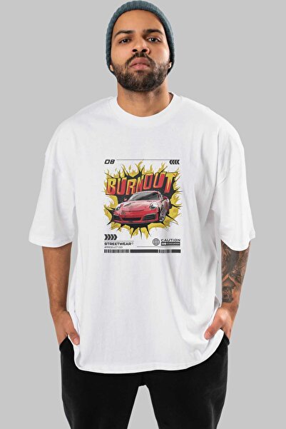 Ankhises Automobilska serija (77) prednja Štampano Bela Oversize kroj T-shirt...