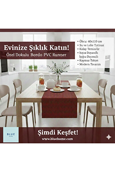 Blue Home Runner de masă din PVC țesut, rezistent la căldură, anti-alunecare,...