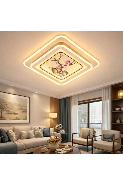 KUZENLER ✨ Modern Çiçek Detaylı 3 Mod LED Kumandalı Kare Avize