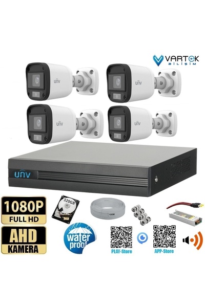 UNV 4 Kameralı Full HD 1080P AHD Kayıt Seti + 320GB Hard Disk – İç Dış Mekan ...