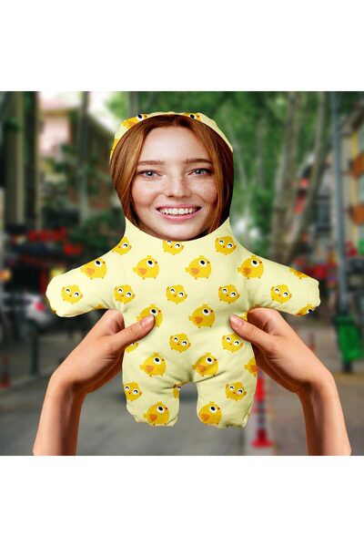 Motto Gift Sarı Civciv Tasarımlı Kişiye Özel Sevimli Fotoğraflı Peluş Oyuncak...