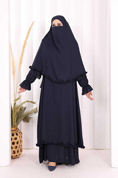 Bym Fashion Umre Sufleli, Elbise Takım ŞAL HEDİYE 3951 Lacivert