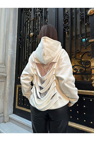 Sheen Studios Kesik Dantel Detaylı Oversize Hoodie Sweatshirt