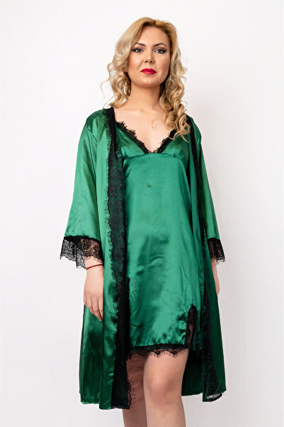 OEM Sarah 4-Piece Satin Pajama Set - Dark Green, L(40)