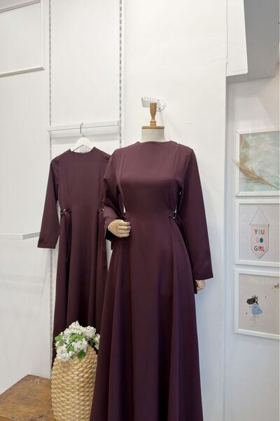 Faya Boutique Mürdüm Beli Toka Detaylı Bruna Elbise