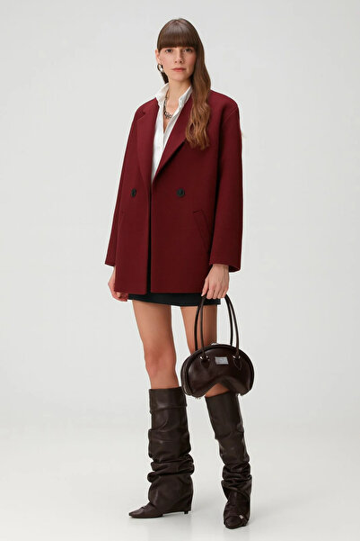 mooishan Women's Short Cashmere Coat Buttoned Black