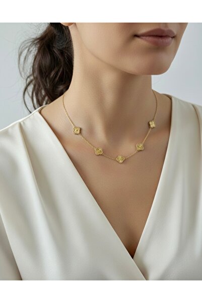MonaCe Collection Çelik 316l Gold Yonca Kolye