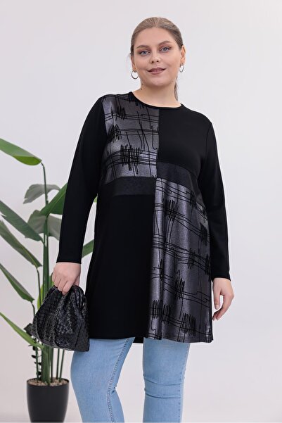 Siyezen Plus Size Silver Detailed Tunic Blouse