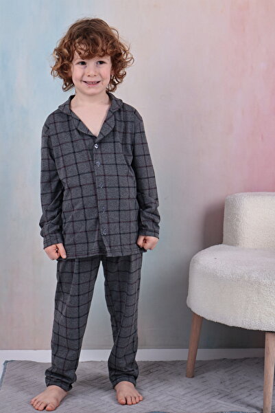 TUGSE Boys' Front Buttoned Checkered Pajama Set