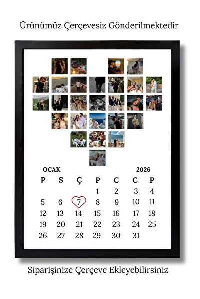 POSTER Kişiye Özel Fotoğraflı Takvim Tablosu – Özel Tarihli & Kalpli Anı Post...