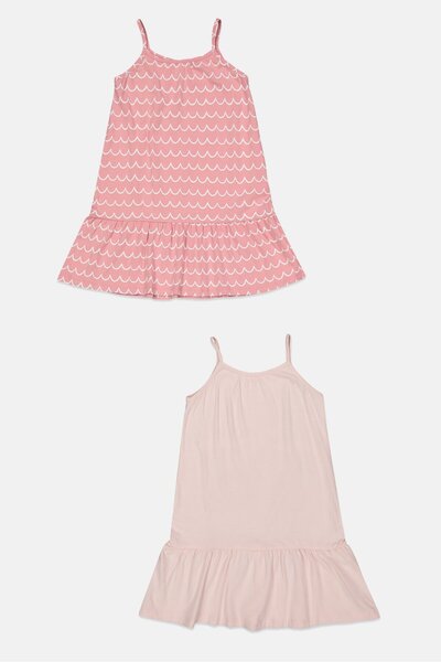 Tchibo طقم فستان بناتي صغير مكون من قطعتين، سادة ومطبوع، بدون أكمام، لون وردي