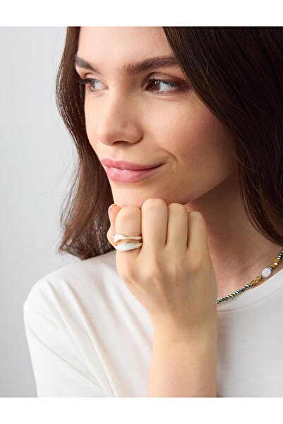 Jimmy Key White Enamel Detailed Modern Ring