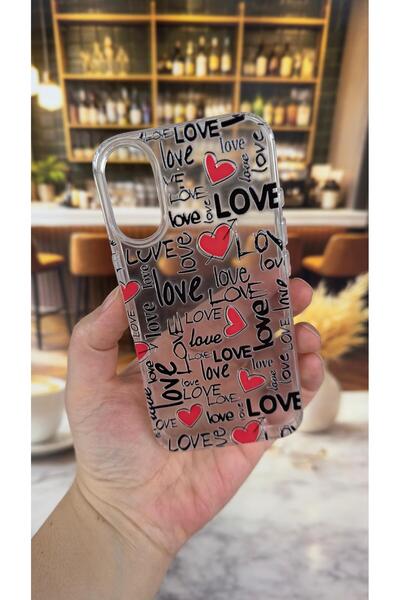 Vip Case iPhone 16 Plus Compatible Love Letter Pattern Transparent Shock-Abso...