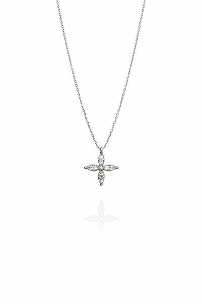 Siminkari 925 Ayar Markiz Kesim Çiçek Kolye Küçük Boy Rodyumlu