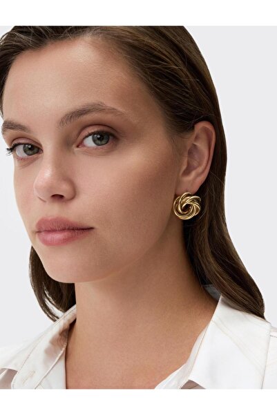 Jimmy Key Gold Color Twisted Pattern Oval Earrings