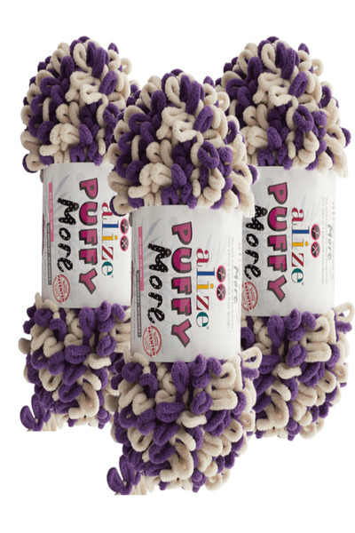 Alize Puffy More Πλεκτό Νήματα Χειροποίητης Πλεξούδας 3 Τεμάχια – 6541 Μωβ/Κρ...