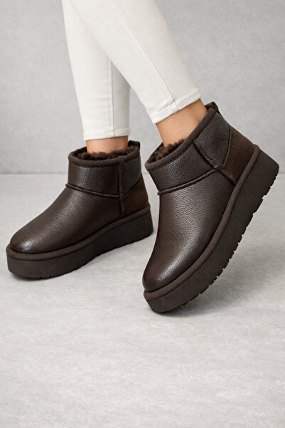 defile ayakkabi Kadın Kahverengi Peluş Astarlı Platform Taban Günlük Bot