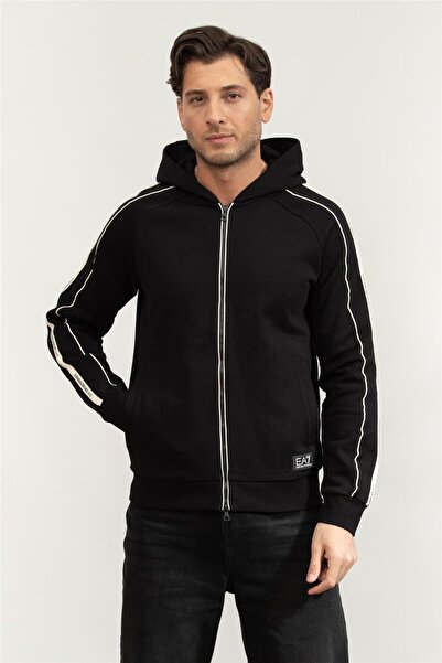 EA7 Pamuklu Şerit Detaylı Regular Fit Kapüşonlu Fermuarlı Sweat Erkek SWEAT 7...