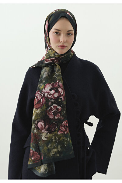 Fresh Madeleine Patterned Cotton Viscose Shawl Deep Green