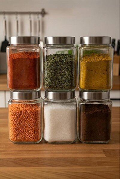 Atbyhome 6-Piece Borosilicate Glass Jar Spice Rack with Metal Lid 820 ml