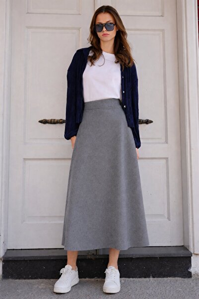 VAGGON Suede Textured Wide Cut Midi Skirt