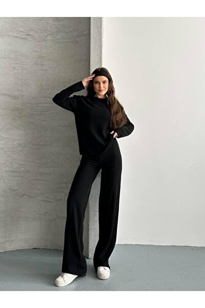 WYNA BOUTİQUE Women's Ribbed Tracksuit Set - Comfortable Fit, Long Sleeves