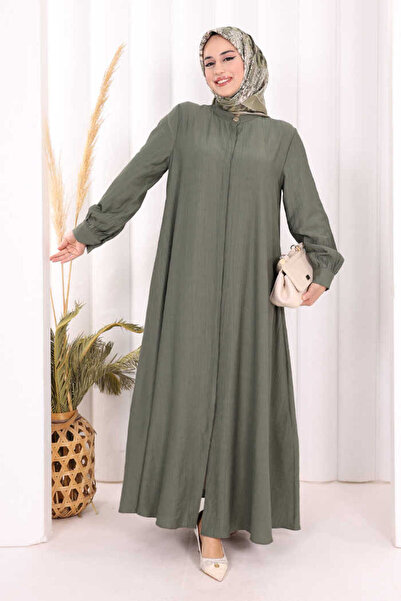 Bym Fashion Boydan Düğmeli Elbise 7053 Haki