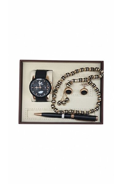 Boutique طقم اكسسوارات رجالي فاخر (أسود وذهبي)