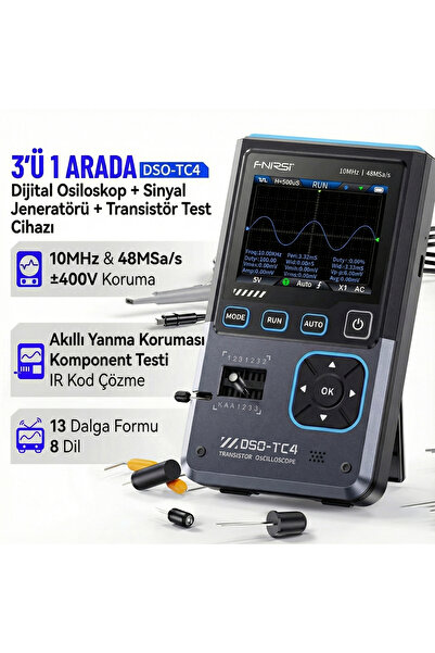 FNIRSI DSO-TC4 10MHz 48MS/s 3in1 Osiloskop Transistör Test ve Sinyal Jeneratörü
