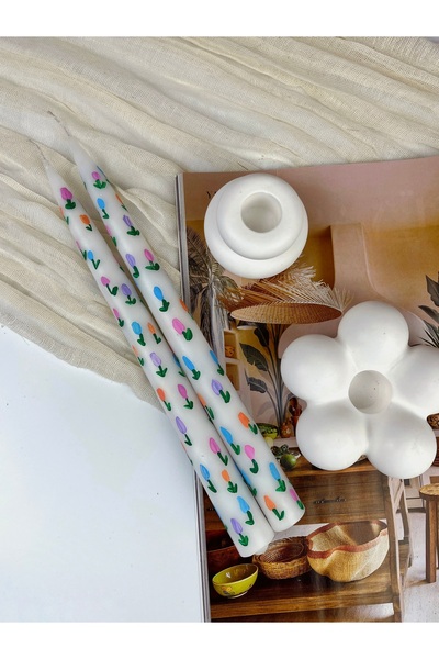 Ca.Gi El Boyaması Renkli Lale Desenli 2Li Dekoratif | Hediyelik | Sunumluk Şa...