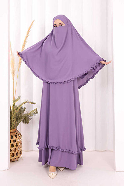 Bym Fashion Umre Sufleli, Elbise Takım ŞAL HEDİYE 3951 Lila