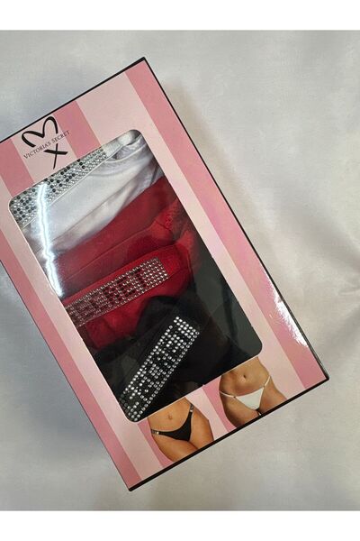 Victoria's Secret Women's Underwear Set with Rhinestones, Thong Model - 3 Pairs