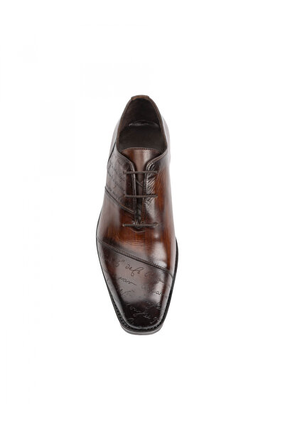 Evanto Shoes Pantofi de piele pentru bărbați Oxford Hand Painted- Brown Manus...