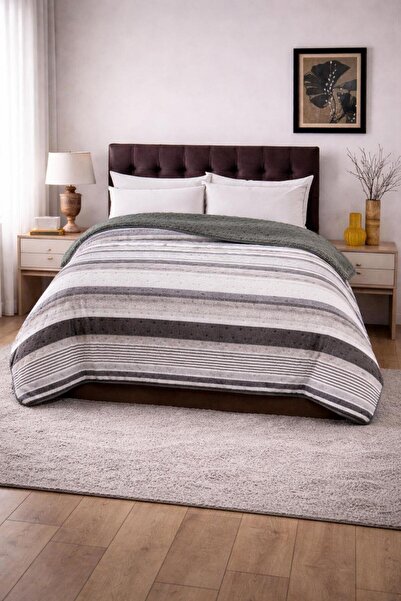 Sleep Garden Bedspread/Blanket Gray Striped Plush Double-Sided