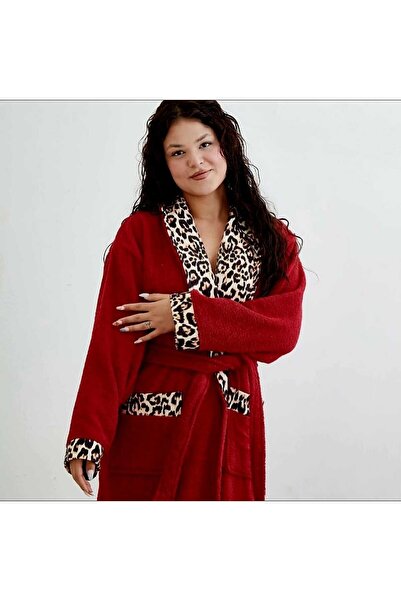 AngelsHome Leopard Printed Brand Jacquard Women's Bathrobe Luxury Giftable Do...