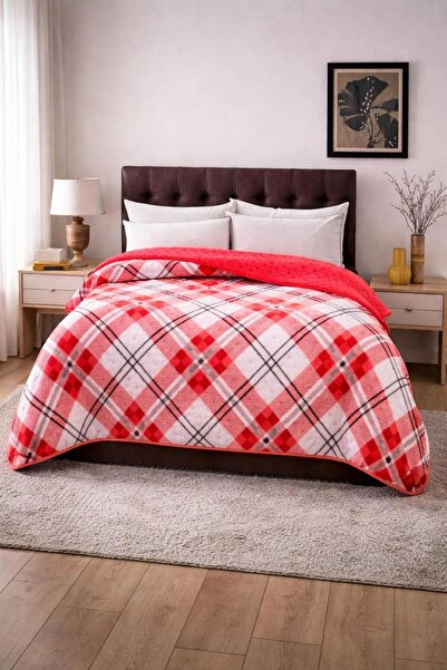 Sleep Garden غطاء سرير/بطانية مزدوجة الجوانب من القطيفة ذات مربعات حمراء لشخص...