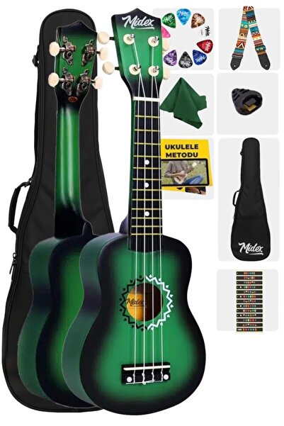 Midex Ukx-500Gr Sunburst Effect Mahogany Soprano Ukulele Full Set