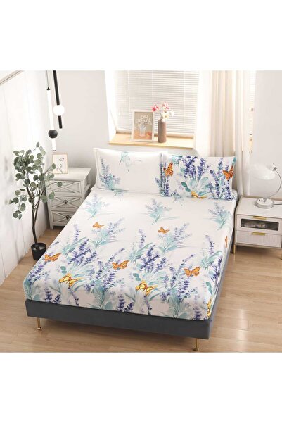 trendyhome Cocolino Bed Cover with Elastic, 3 Pieces – 180×200 cm, Flower/But...